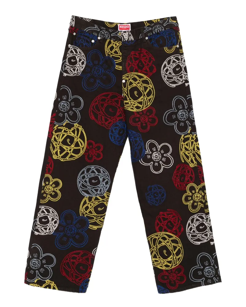 Kenzo XFutura 2000 Flower-embroidered Trousers Brown