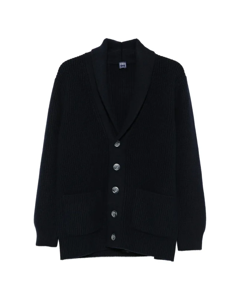 Fedeli Ribbed-knit Shawl-collar Cardigan Blue