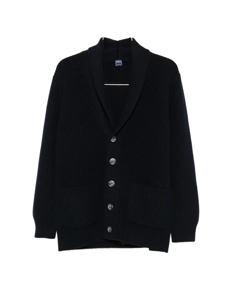 Fedeli Ribbed-knit Shawl-collar Cardigan Blue