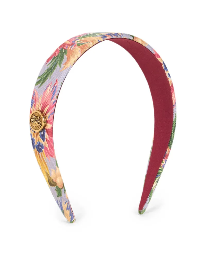 Etro Silk Hair Band With Floral Motif Purple