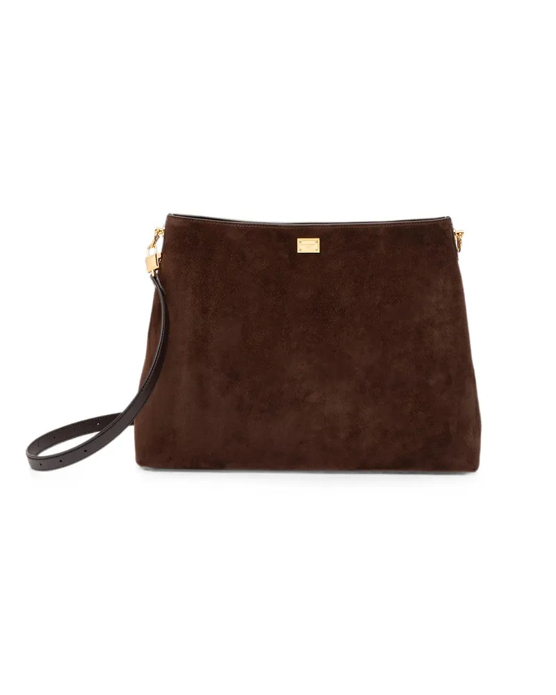 Dolce & Gabbana Large Vittoria Suede Cross Body Bag Brown