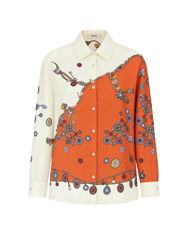 Versace Printed Silk Twill Shirt White
