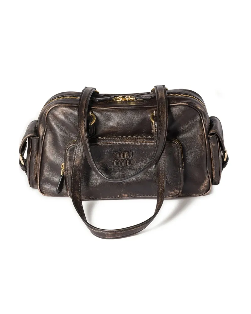 Miu Miu Pocket Logo-embossed Tote Bag Brown