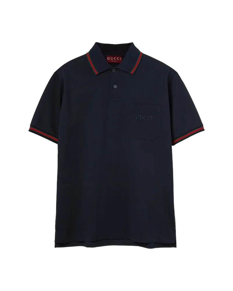 Gucci Web-stripe Logo-embroidered Polo Shirt Blue