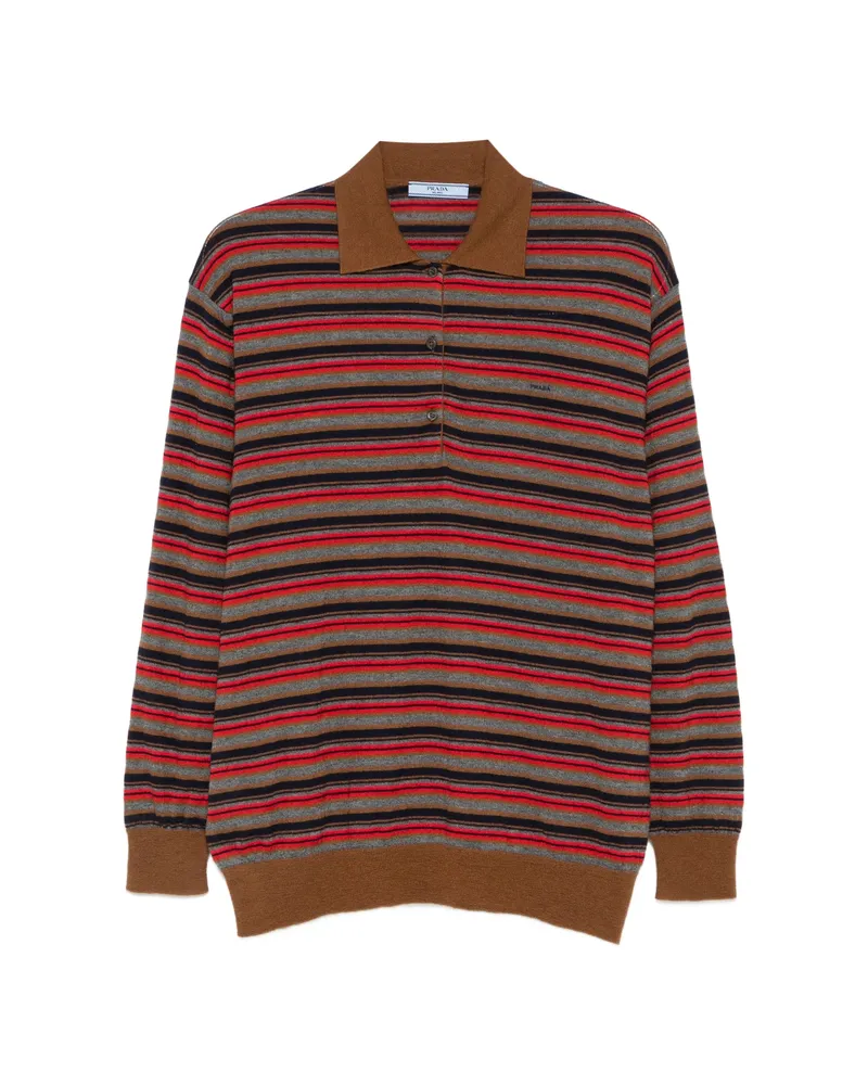 Prada Striped Cashmere Polo Sweater Red