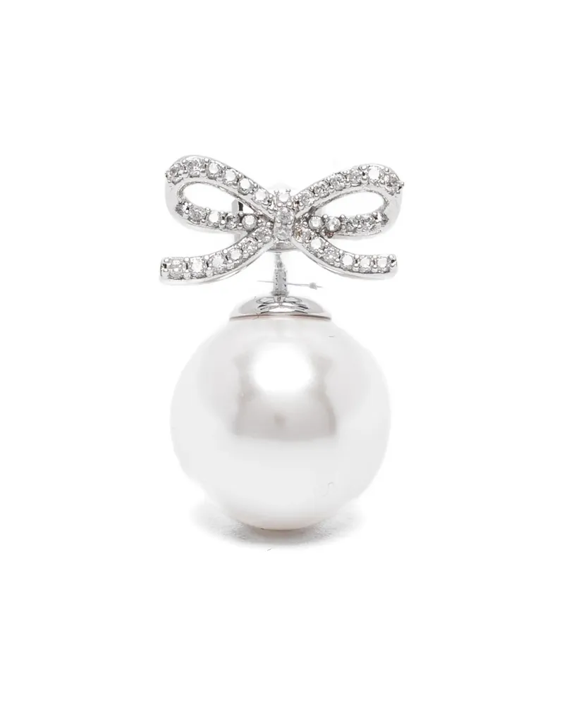 Self-Portrait Crystal-embellished Bow Pearl Earrings Silver