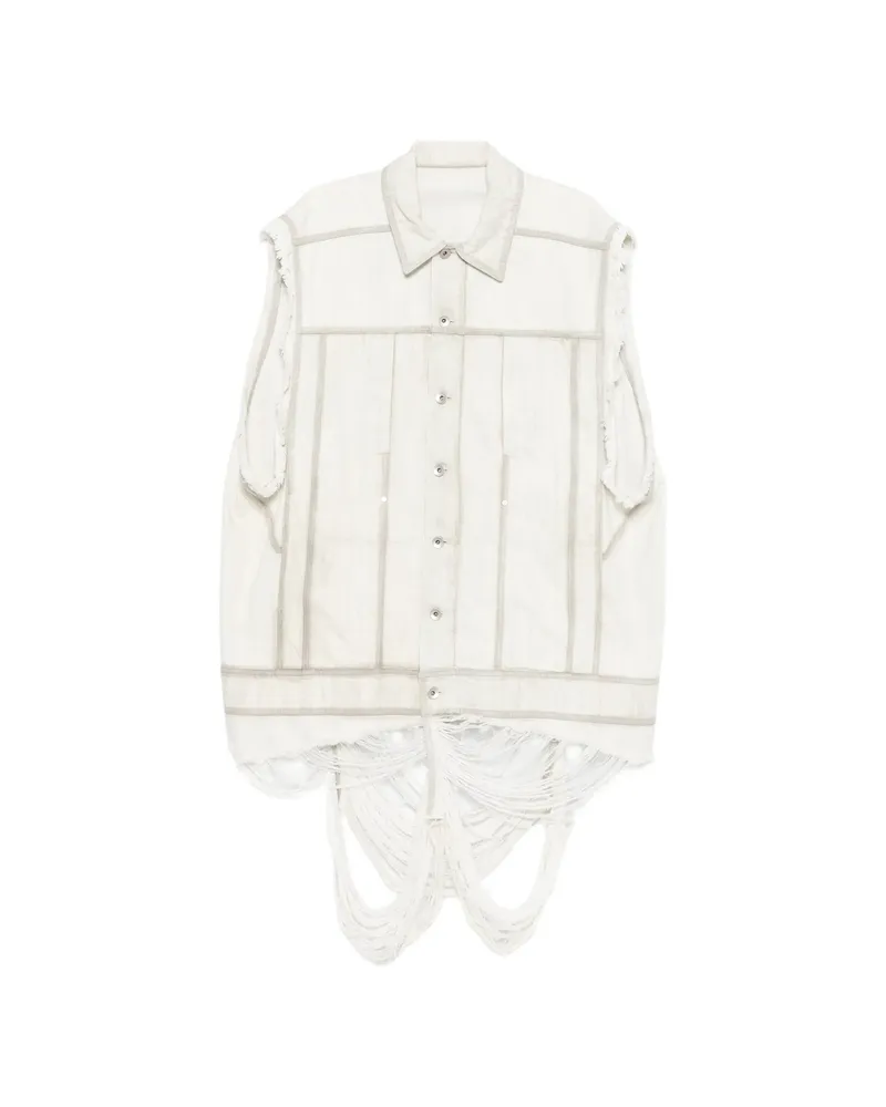Rick Owens Frayed Denim Gilet Neutrals