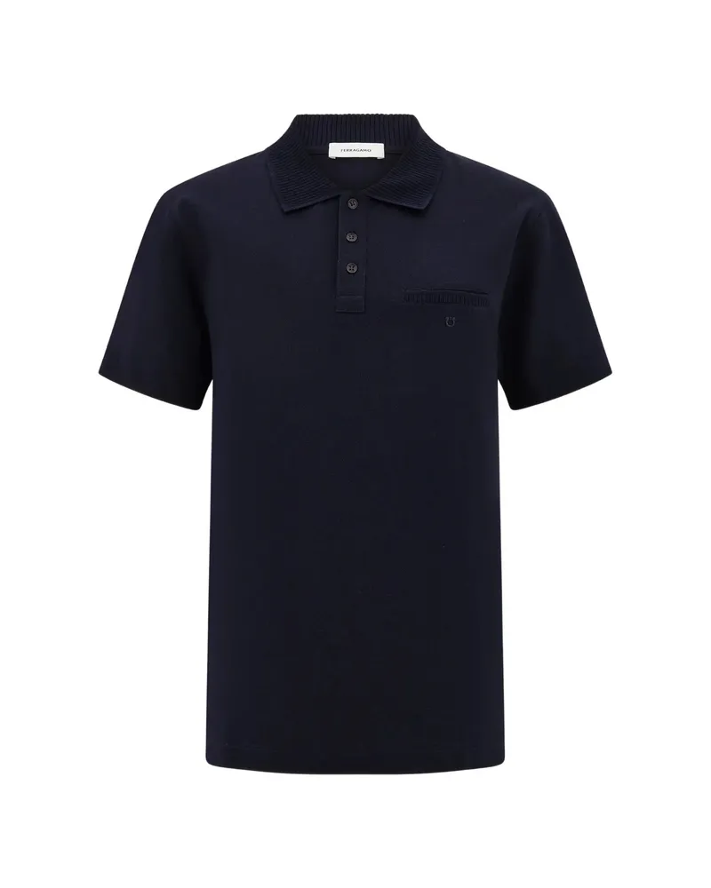 Ferragamo Gancini-embroidered Cotton Polo Shirt Blue