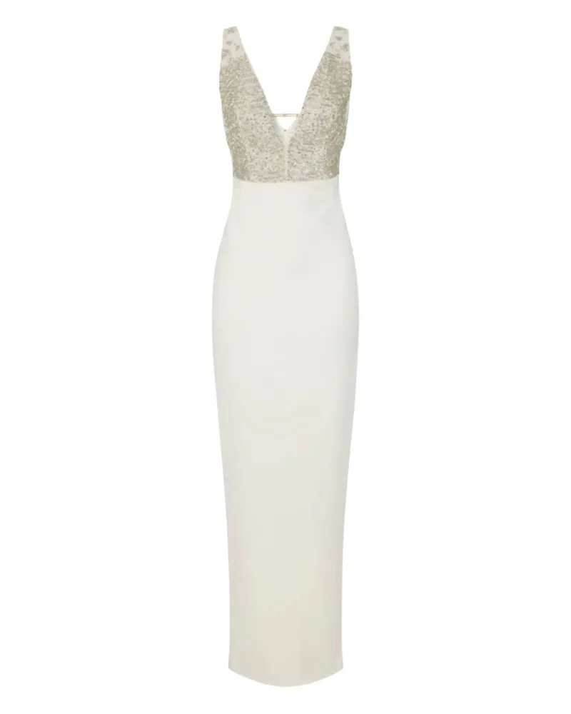 Elisabetta Franchi Maxi Beaded Detail Dress Neutrals
