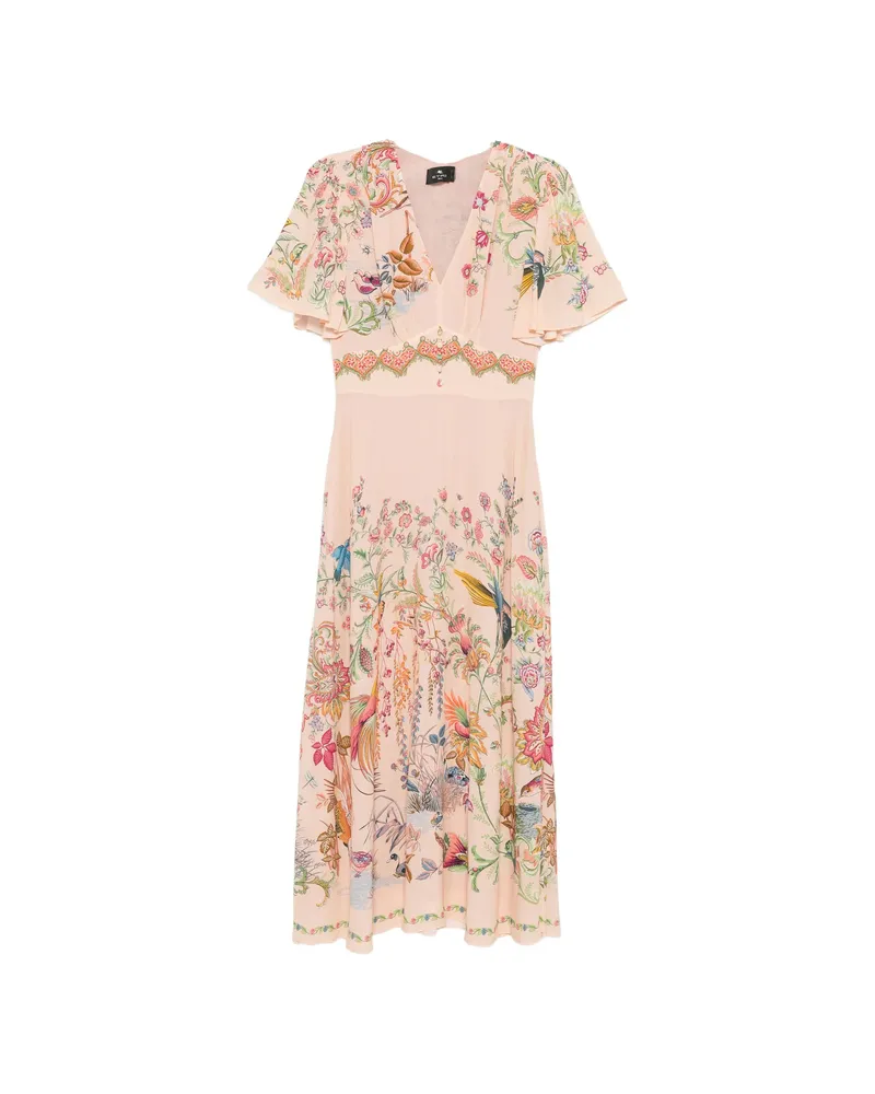 Etro Floral Print V-neck Dress Pink