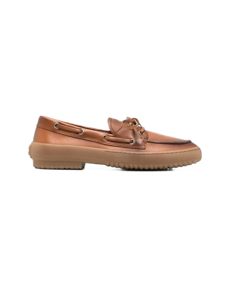 Miu Miu Lace-up Leather Boat Shoes Brown