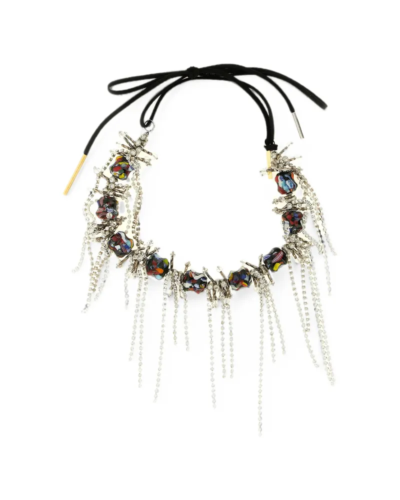 Dries van Noten Statement Bead-embellished Necklace Silver