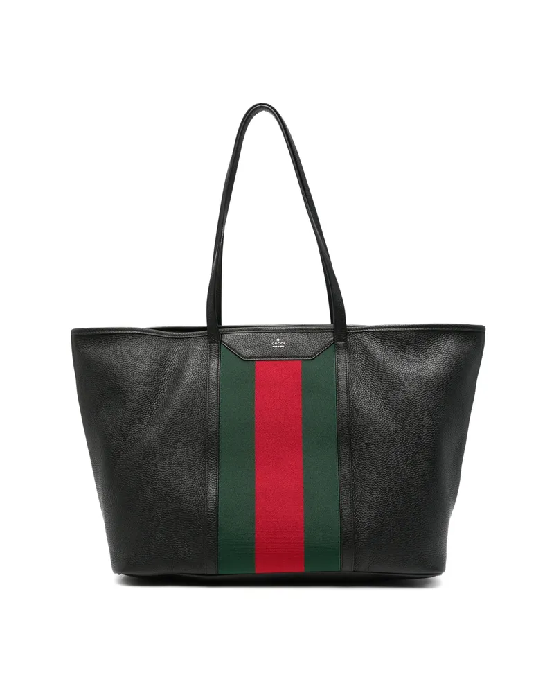 Gucci Web-stripe Pebbled-leather Tote Bag Black