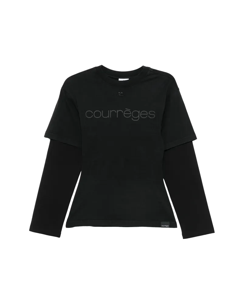 Courrèges Logo-embroidered Layered T-shirt Grey
