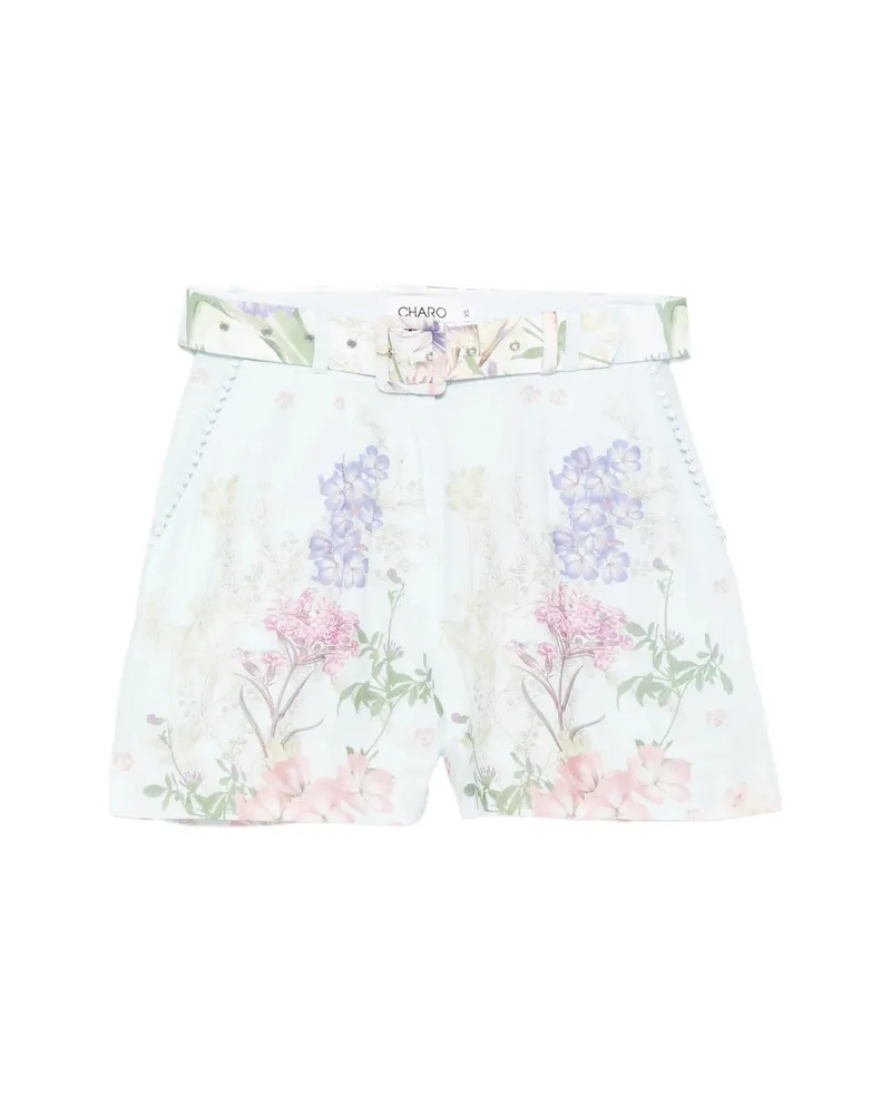 Charo Ruiz Pansy Floral-print Belt Shorts Blue