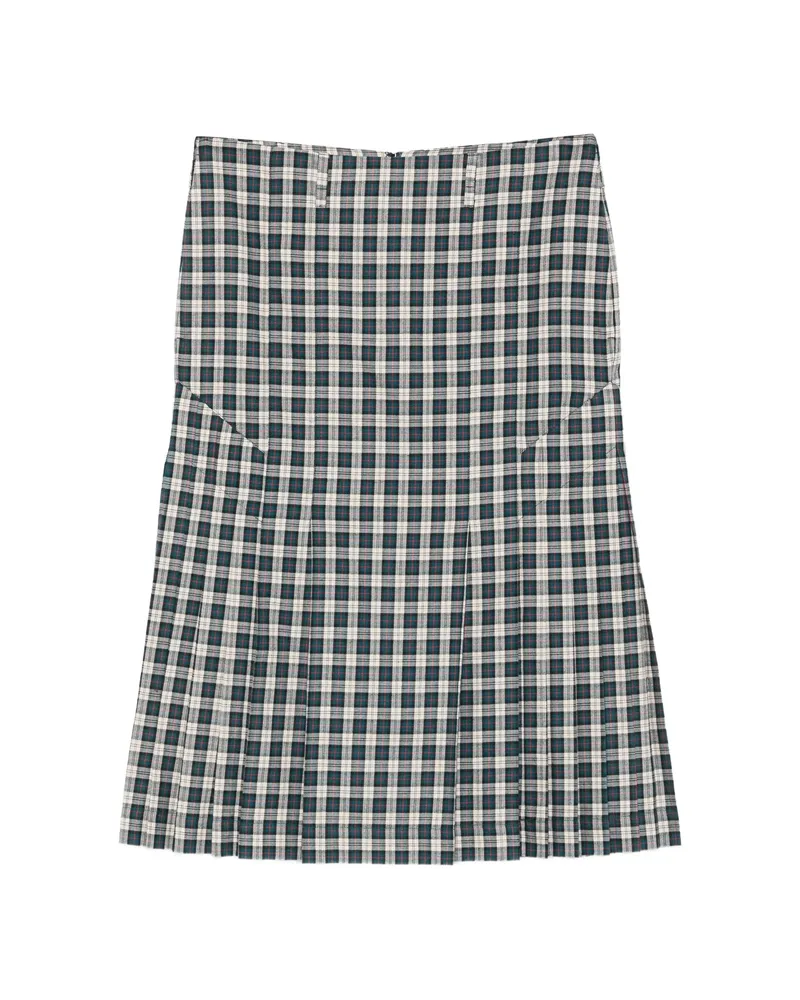 Dries van Noten Check-pattern Pleated Skirt Blue