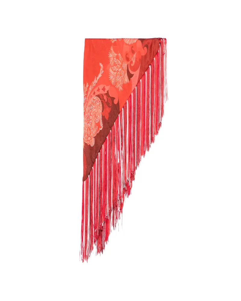 Etro Printed Fringed Scarf Red