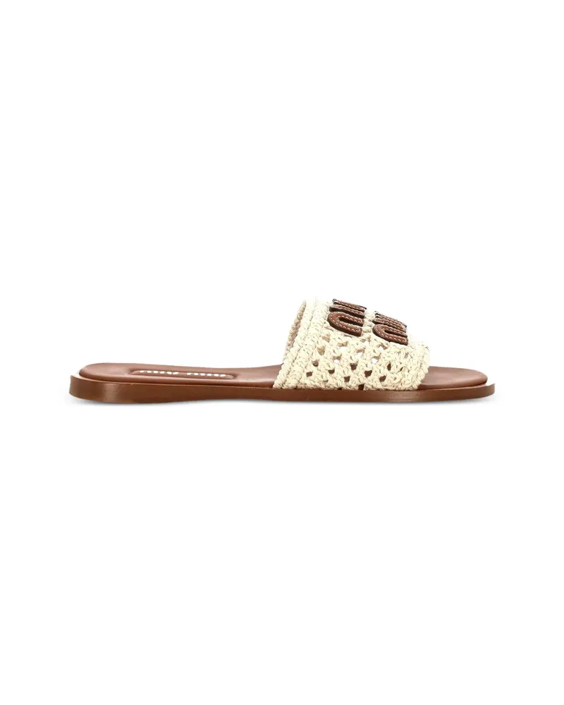 Miu Miu Cotton Logo Slides Neutrals