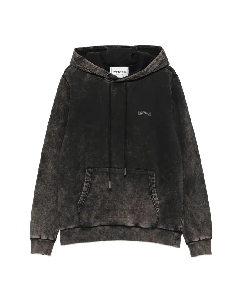 Iceberg Acid-wash Logo-patch Hoodie Black