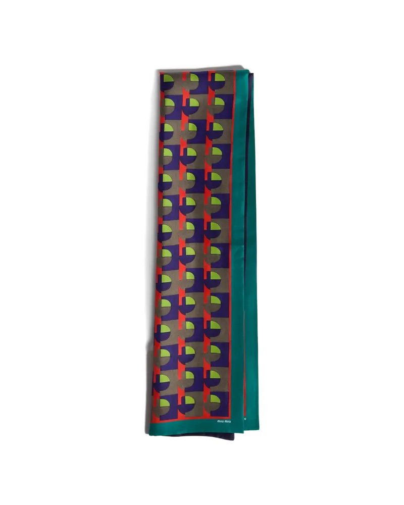 Miu Miu Printed Silk Scarf Green