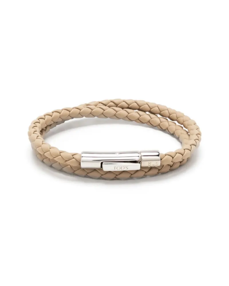 TOD'S Braided Leather Bracelet Neutrals