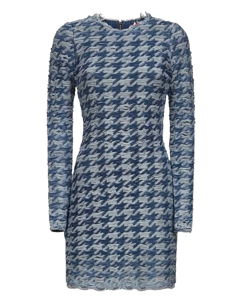 Diesel Frayed-houndstooth Mini Dress Blue