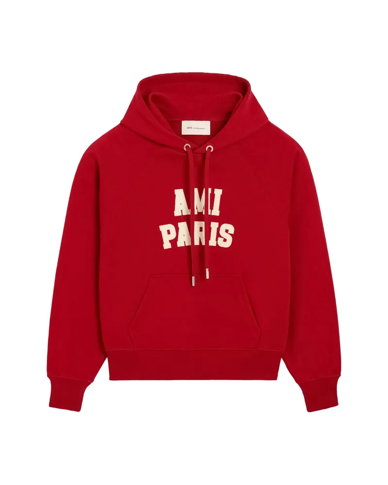 AMI Paris Cotton Hoodie With Ami Paris Embroidery Red