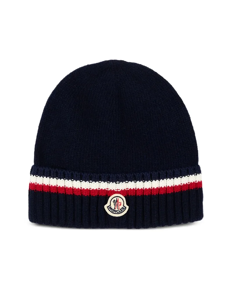 Moncler Logo-patch Striped Beanie Hat Blue
