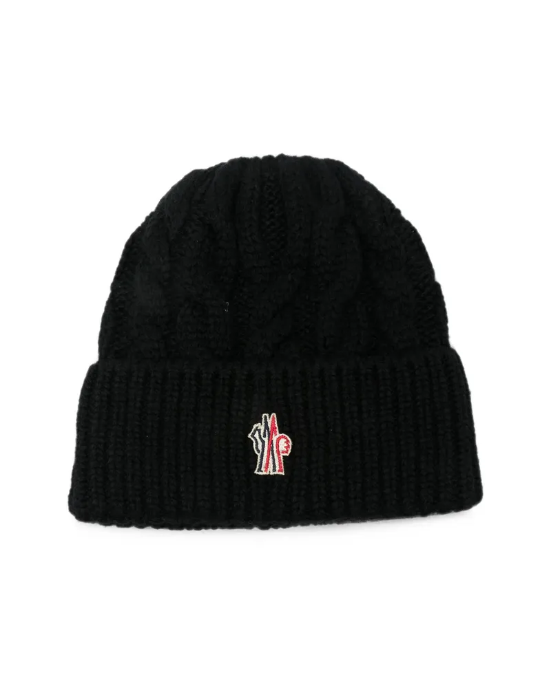 Moncler Cable-knit Logo-patch Beanie Hat Black