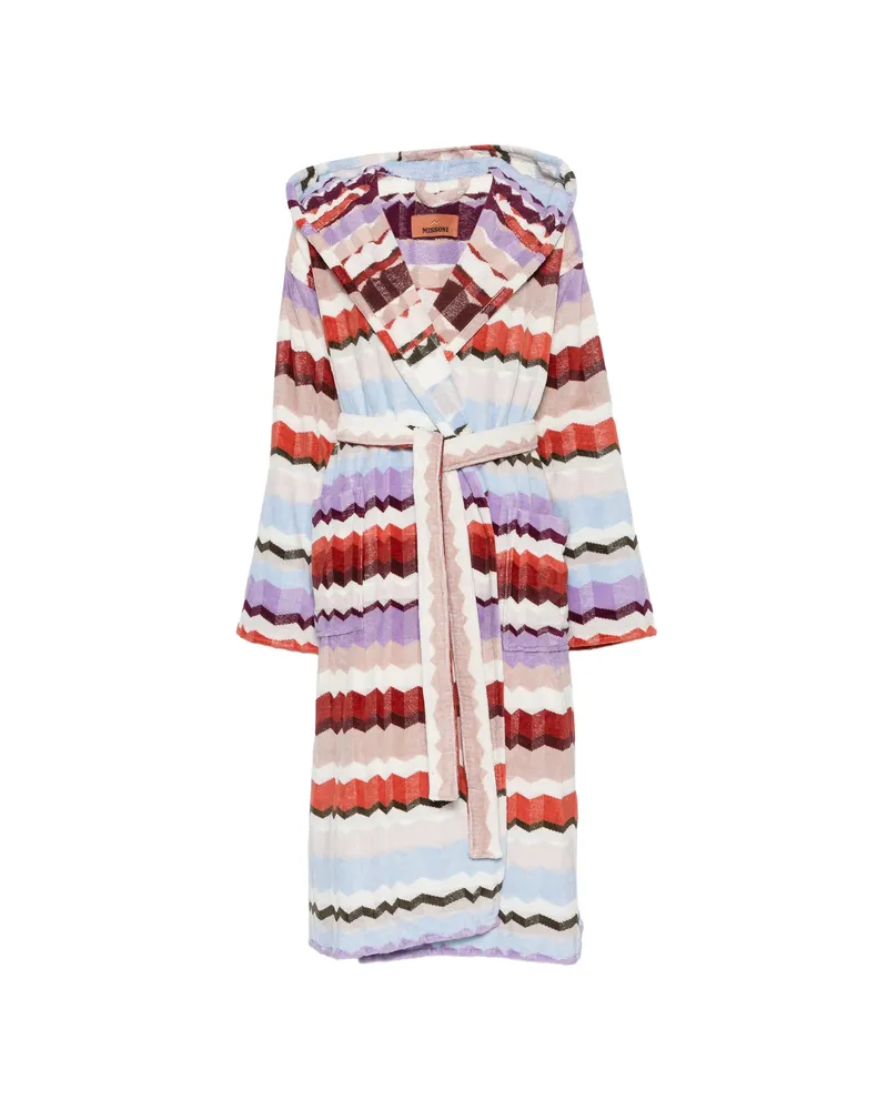 Missoni Home Zigzag-pattern Hooded Cotton Bathrobe Red