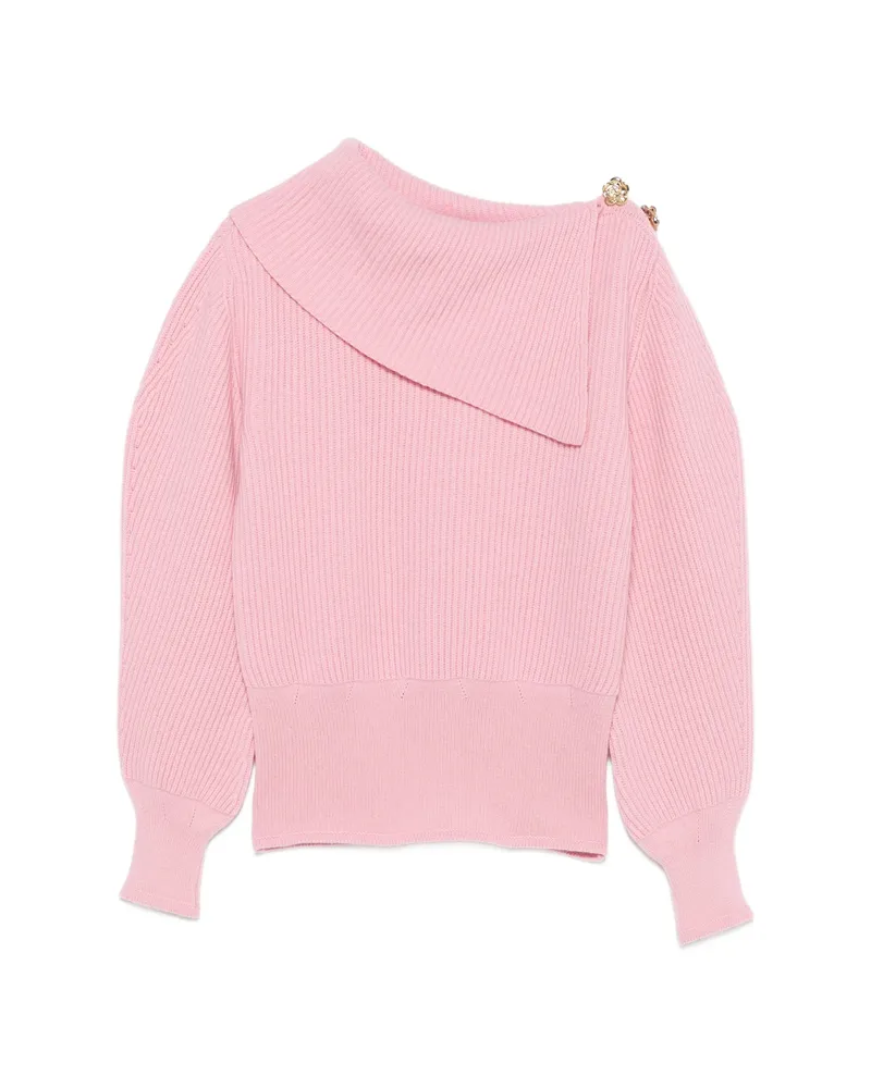 Blumarine Off-shoulder Rose-embellished Sweater Pink