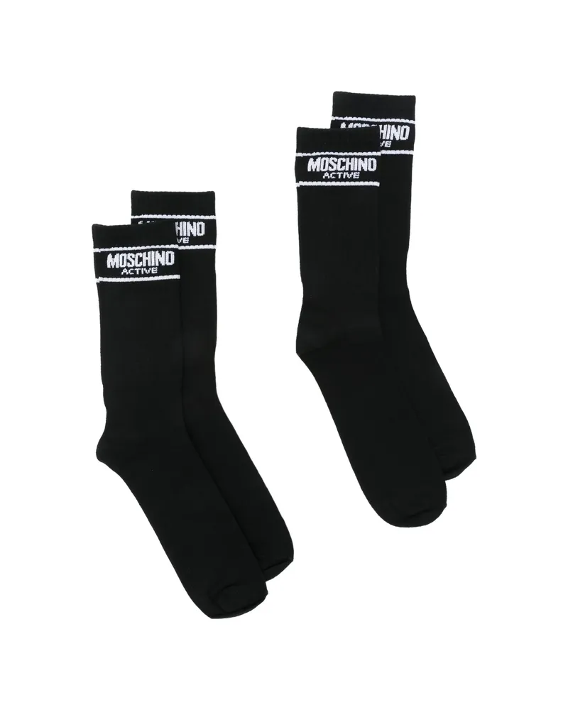 Moschino Logo-intarsia Ribbed-knit Socks Set Of Two Black