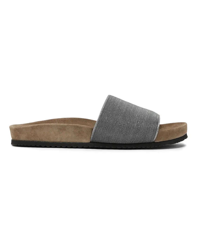 Brunello Cucinelli Monili-embroidered Band Slides Silver