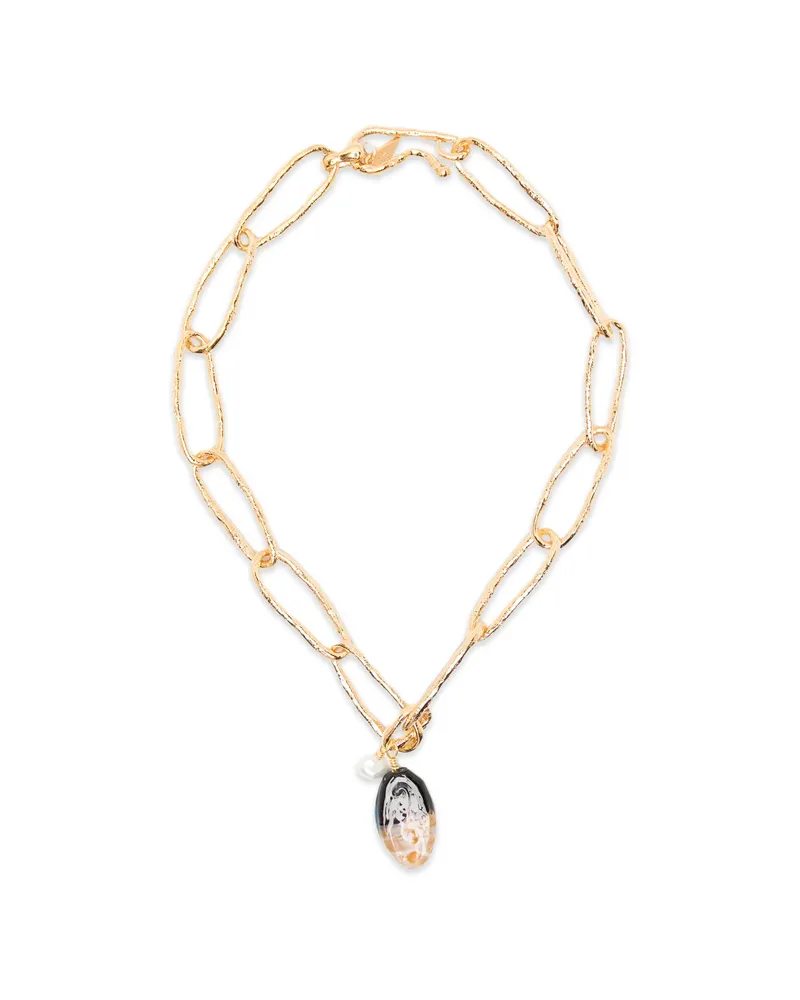 forte_forte Glass-pendant Pearl-detail Necklace Gold
