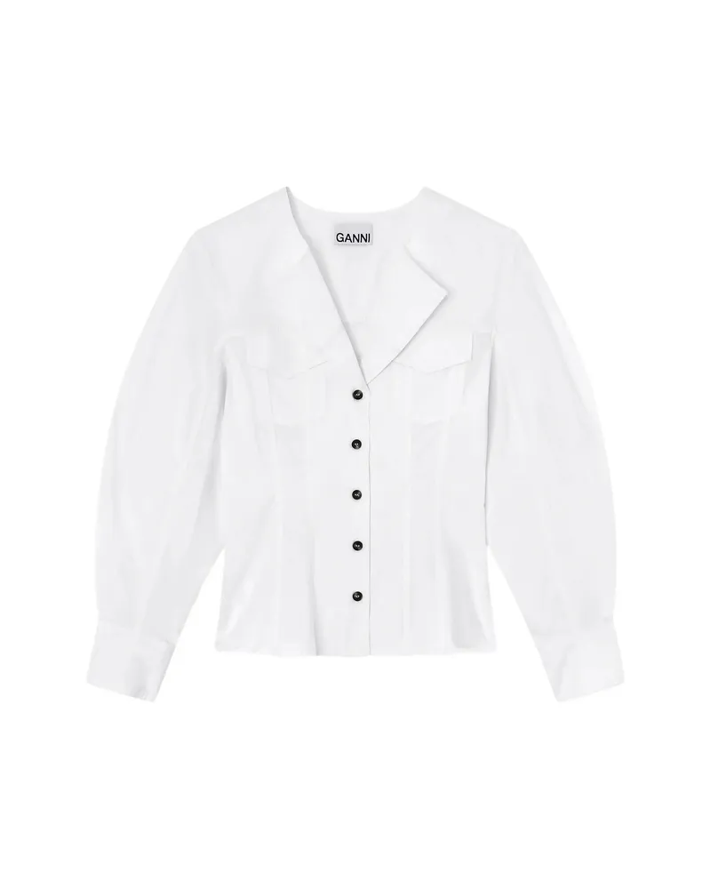 Ganni V-neck Puff-sleeve Shirt White