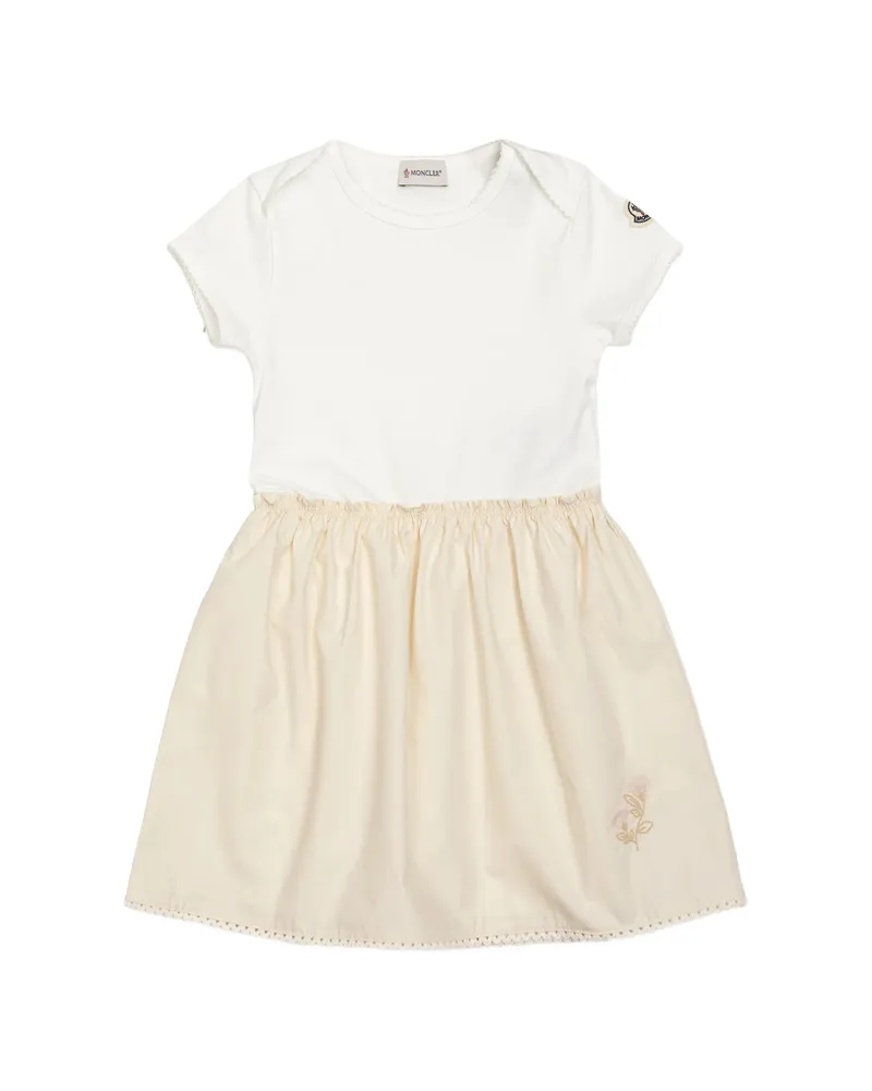 Moncler Embroidered-flower Cotton Dress Neutrals