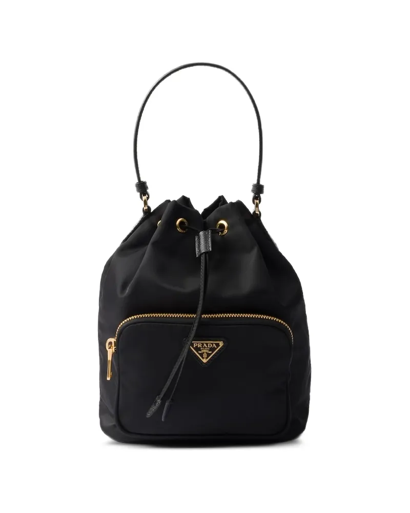 Prada Logo-plaque Drawstring Tote Bag Black