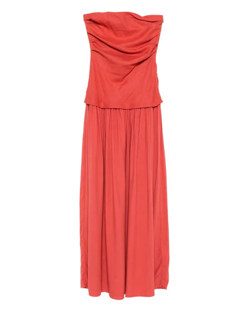 Faithfull The Brand Hedy Maxi Ruched Bandeau Dress Red
