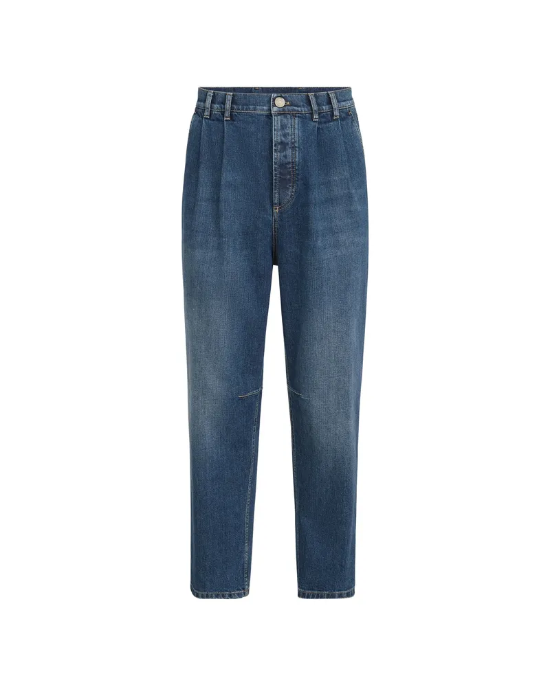 Brunello Cucinelli Comfort Cotton Denim Iconic-fit Five-pocket Trousers With Double Pleats Blue