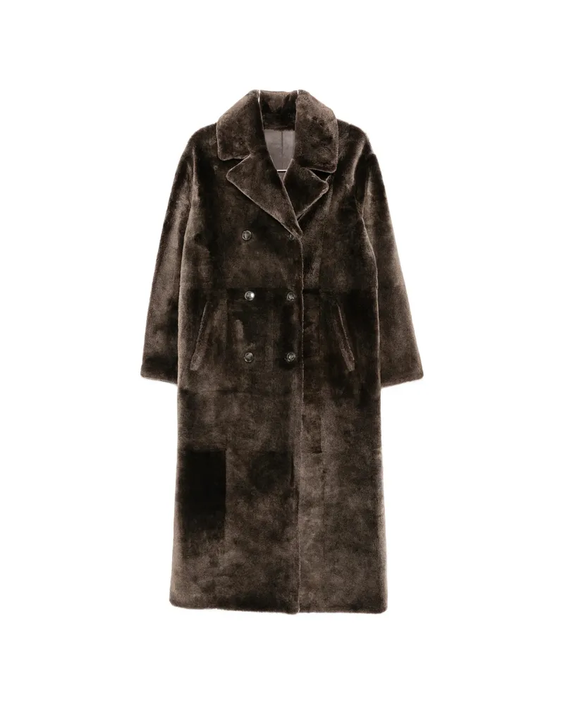 Yves Salomon Double-breasted Shearling Coat Brown