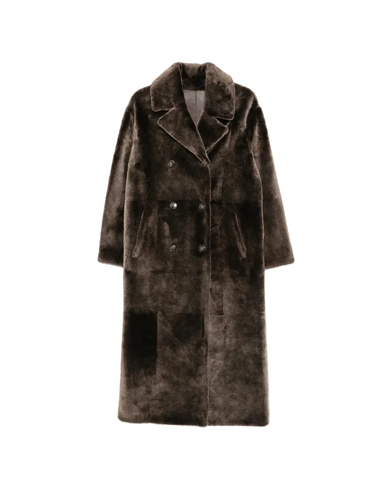 Yves Salomon Double-breasted Shearling Coat Brown