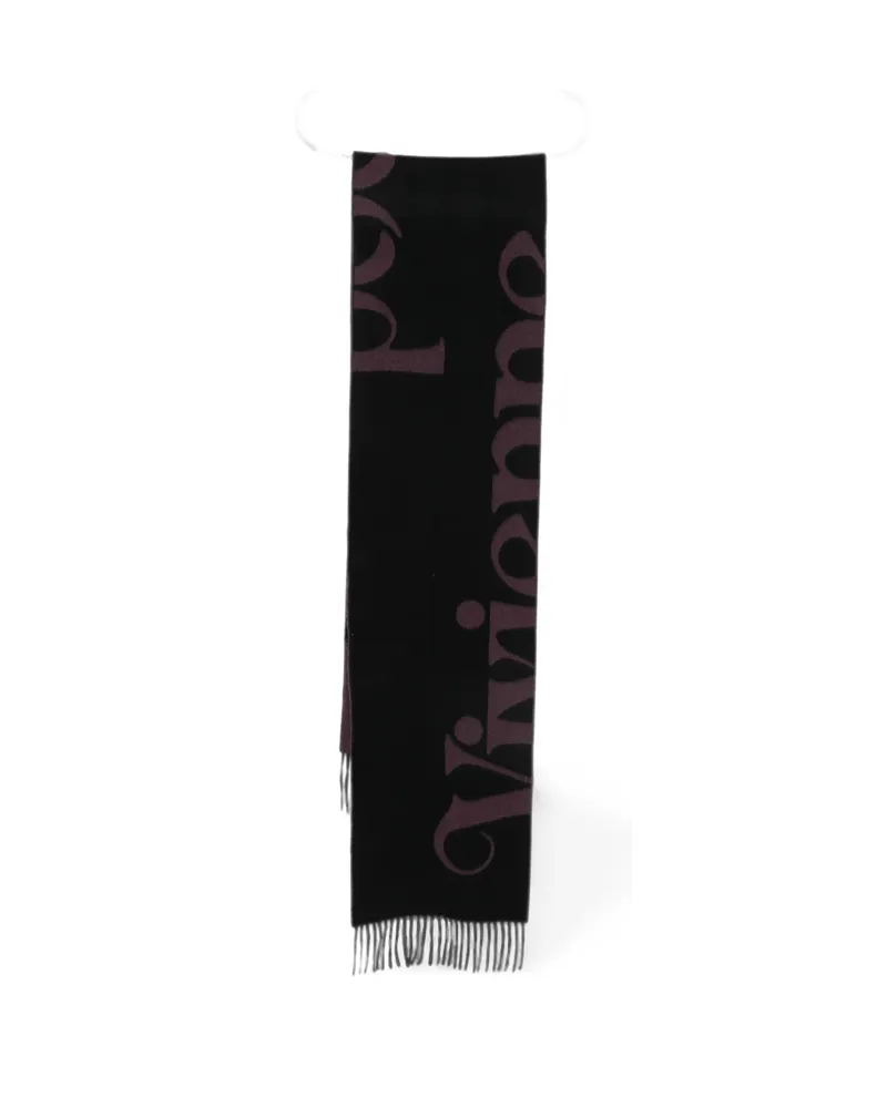 Vivienne Westwood Logo-intarsia Fringed Scarf Black