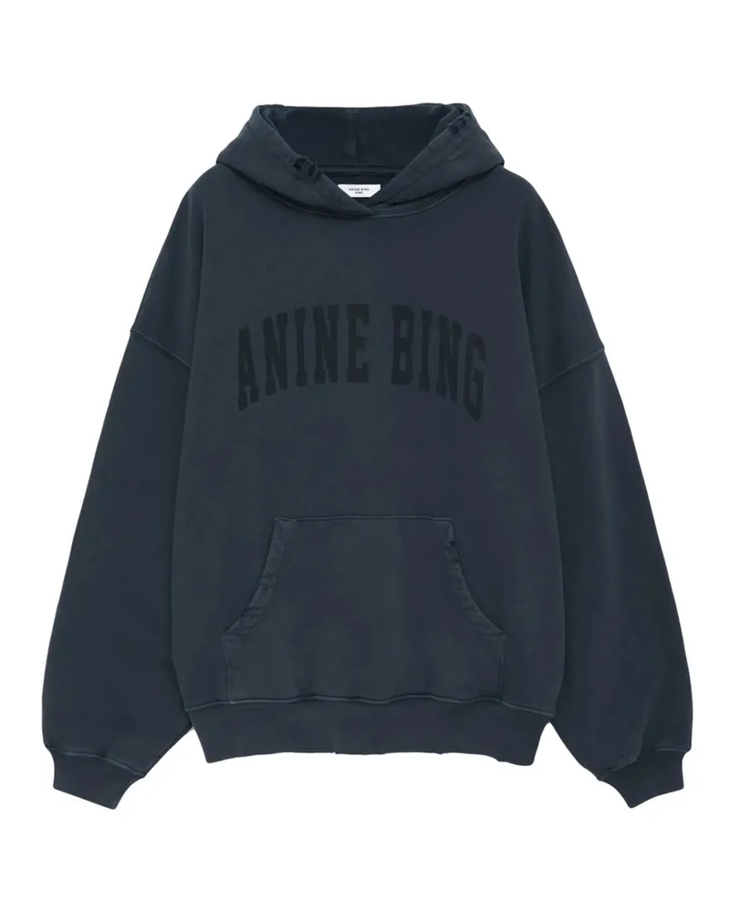 Anine Bing Harvey Logo-print Cotton Hoodie Grey