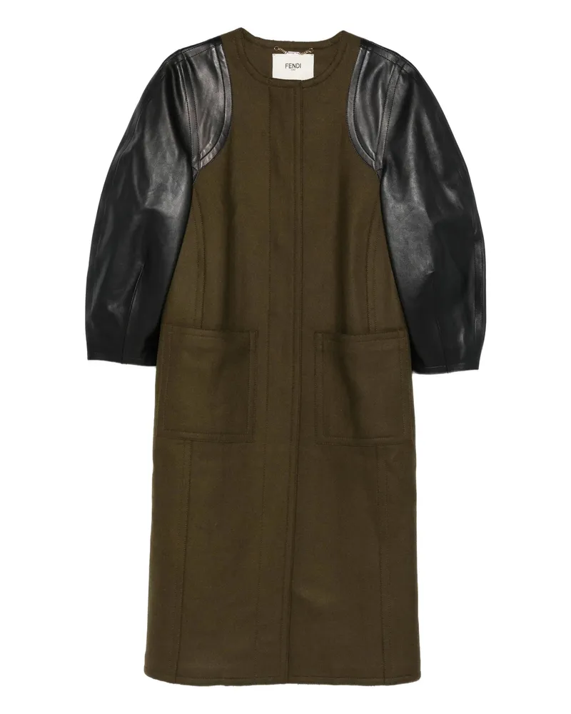 Fendi Leather-sleeves Wool Coat Green