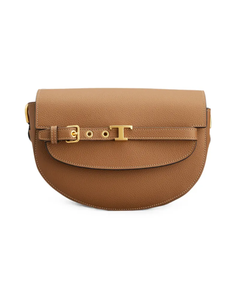 TOD'S Mini T Signature Leather Crossbody Bag Brown