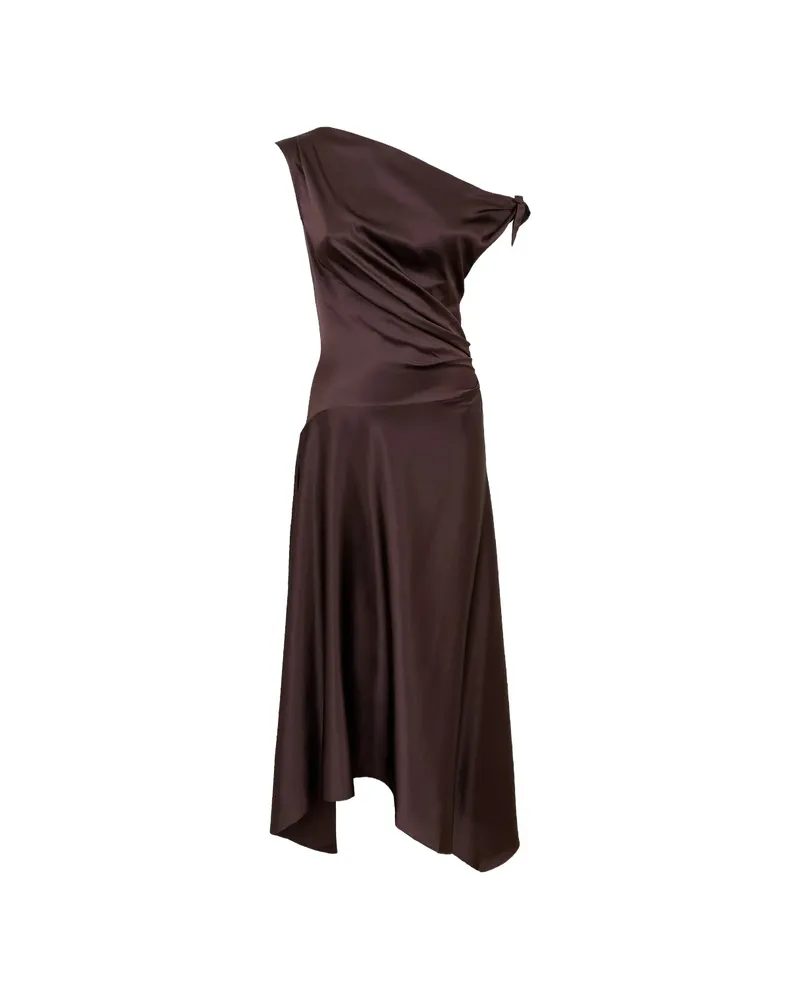 STAUD Asymmetric Draped Dress Brown