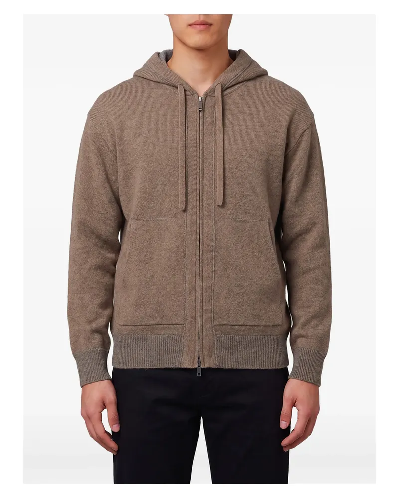 Roberto Collina Merino Wool Zip-up Hoodie Brown