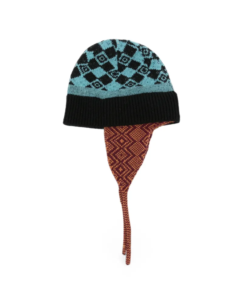 Dries van Noten Geometric-pattern Ear-flap Beanie Hat Black