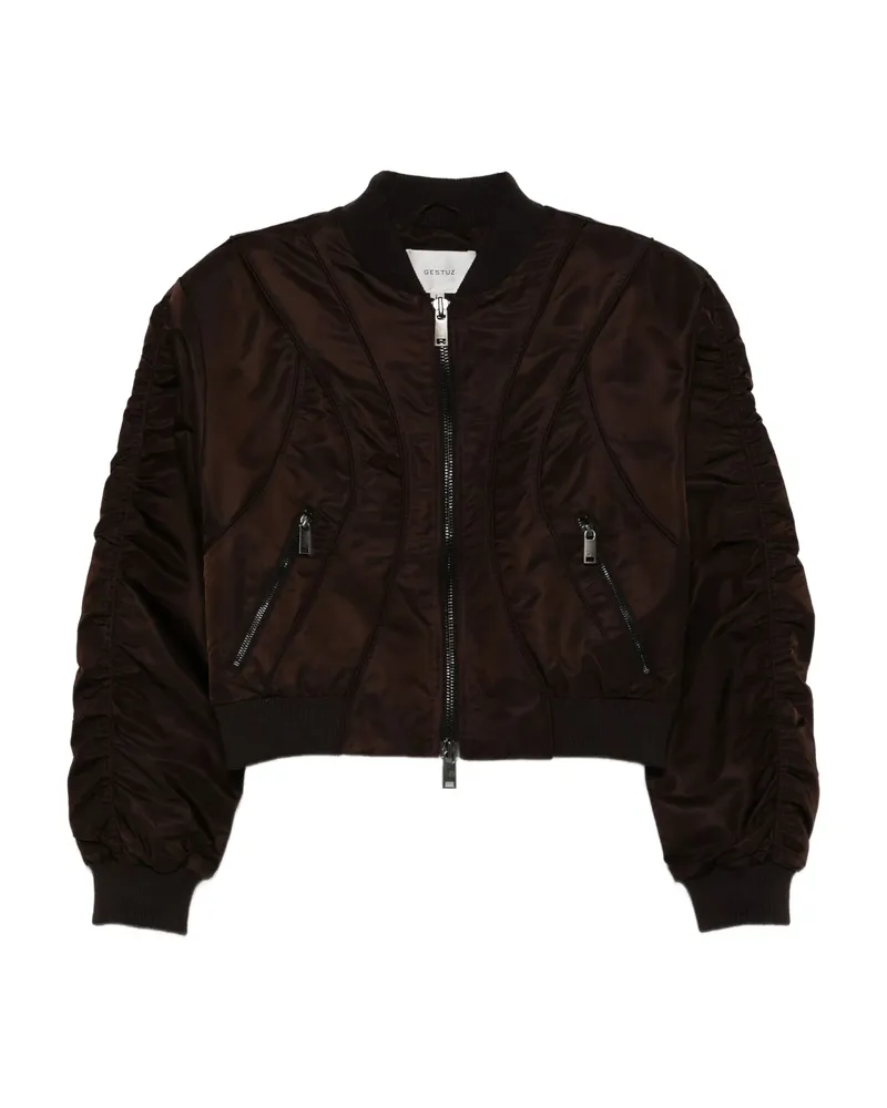 Gestuz Cropped Zip Bomber Jacket Brown