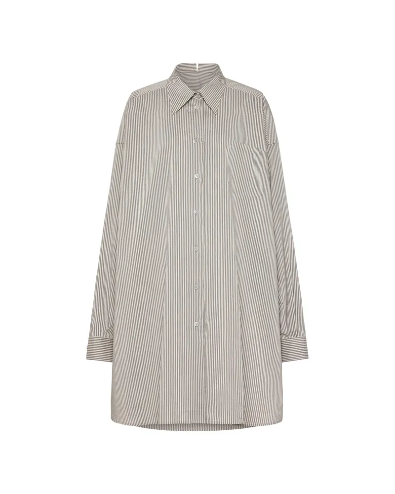 Maison Margiela Fold Collar Pinstriped Shirt Brown